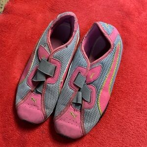 Puma Kids Gray and Pink Slip-On Athletic Sneakers with Yellow Accents